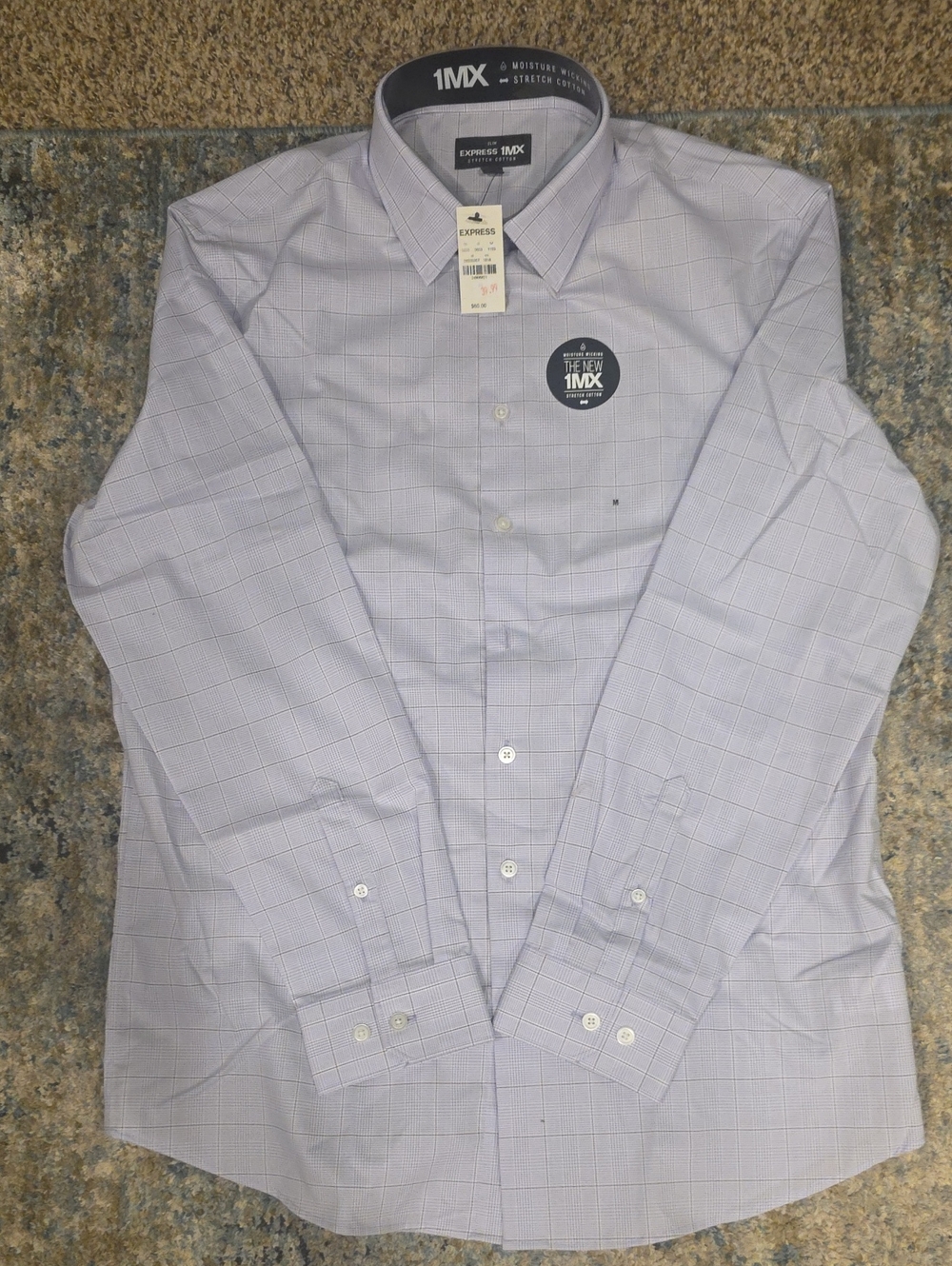 Express Men's Light Lavender Windowpane Dress Shirt-NWT
